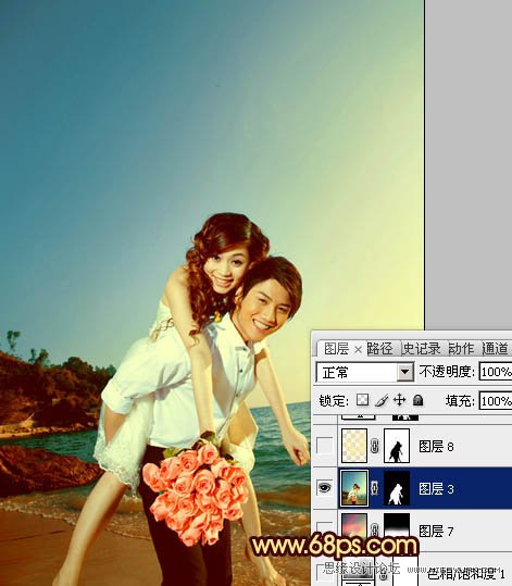 Photoshop给海景婚片添加漂亮的晚霞,PS教程,图老师教程网