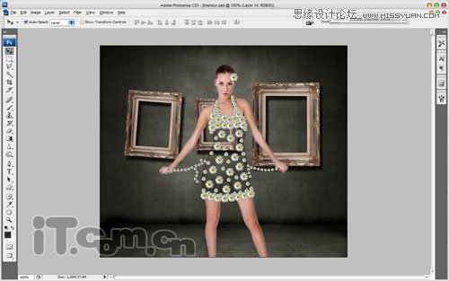 Photoshop为美女制作一条透明的环保花裙子,PS教程,图老师教程网