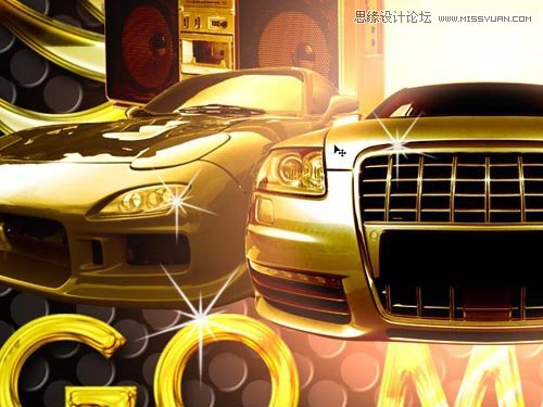 Photoshop合成超酷的金色汽车海报,PS教程,图老师教程网