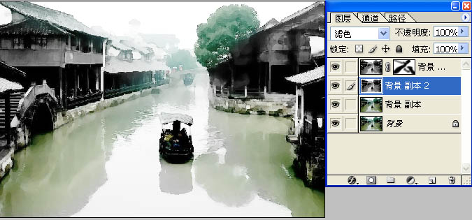 Photoshop制作江南水乡片的淡彩水墨画,PS教程,图老师教程网