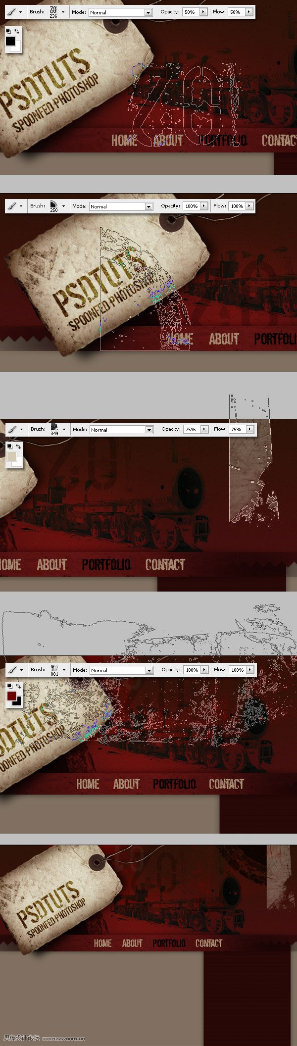 Photoshop绘制破旧风格的网站首页布局,PS教程,图老师教程网