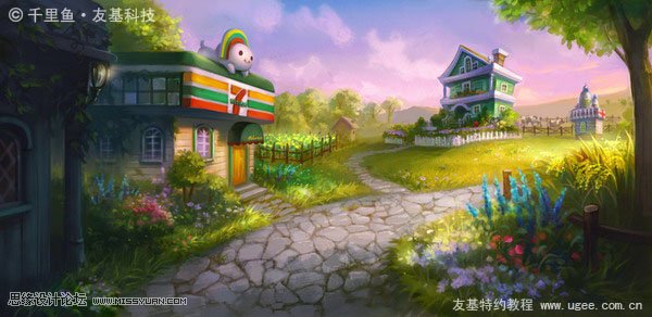 Photoshop鼠绘梦幻的绿色卡通小村庄,PS教程,图老师教程网