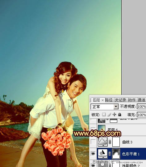 Photoshop给海景婚片添加漂亮的晚霞,PS教程,图老师教程网