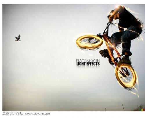 Photoshop设计光线绚丽的空中自行车,PS教程,图老师教程网