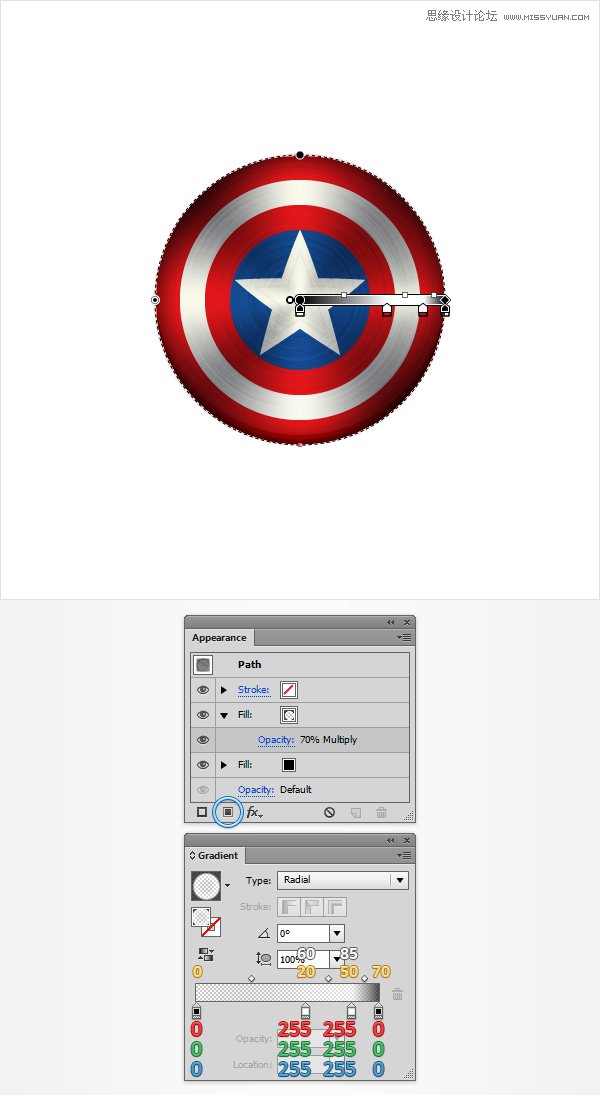 Illustrator绘制逼真的美国队长盾牌图标,PS教程,图老师教程网