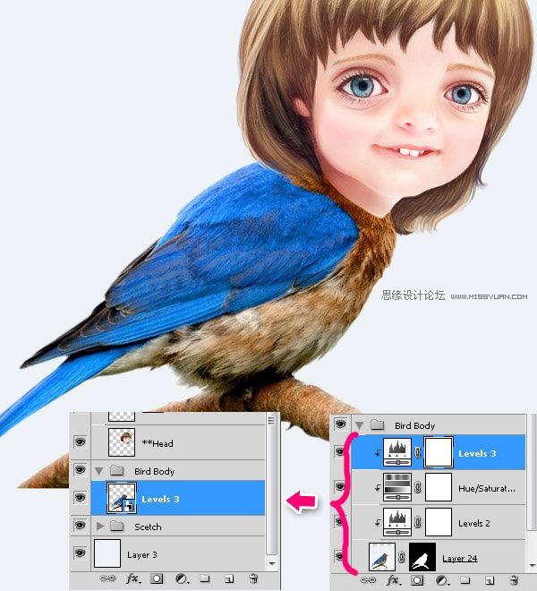 Photoshop合成教程：梦幻的小鸟女孩画像,PS教程,图老师教程网