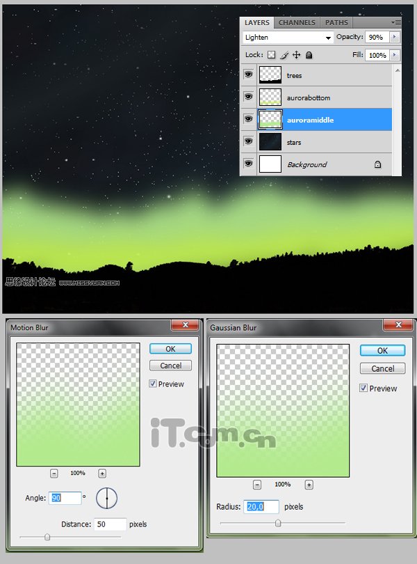 Photoshop绘制夜空中漂亮的极光效果,PS教程,图老师教程网