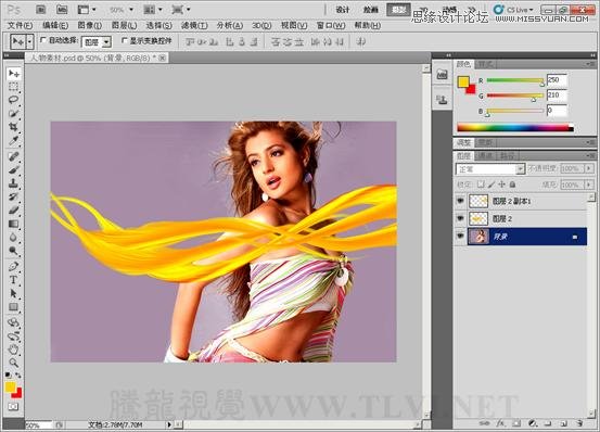Photoshop CS5画笔工具：制作飘舞的金色丝带,PS教程,图老师教程网