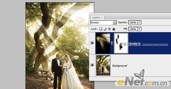Photoshop为婚片添加穿透树林的光线效果,PS教程,图老师教程网