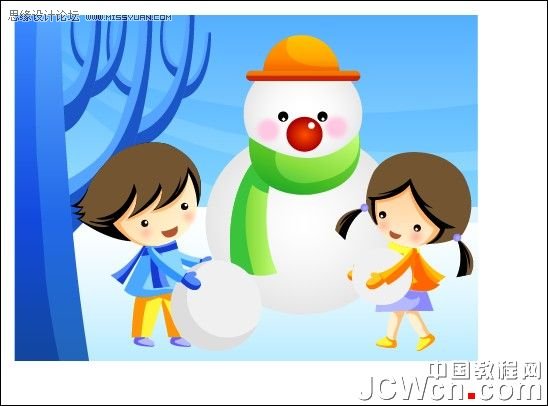 Illustrator鼠绘教程：绘制雪地上堆雪人的孩童插画,PS教程,图老师教程网