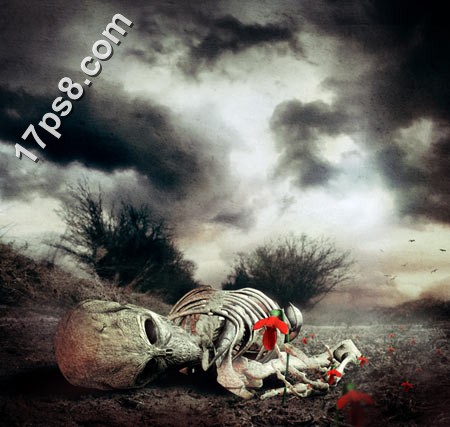 Photoshop合成骷髅与玫瑰结合的死亡场景,PS教程,图老师教程网