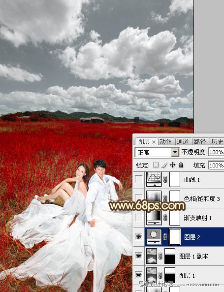 Photoshop调出草原婚片暗红色调,PS教程,图老师教程网