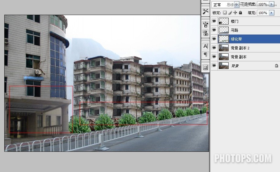 Photoshop修复地震后损毁的楼房街道,PS教程,图老师教程网