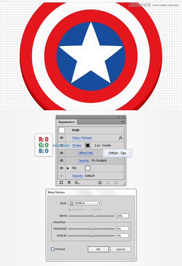Illustrator绘制逼真的美国队长盾牌图标,PS教程,图老师教程网