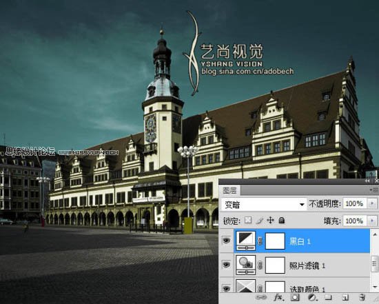 Photoshop调色教程：打造暗青色的古典建筑,PS教程,图老师教程网