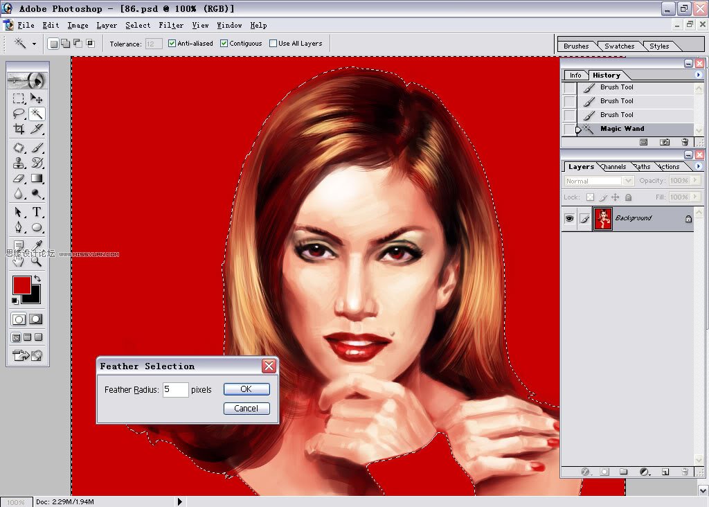 Photoshop临摹红衣女郎详细过程,PS教程,图老师教程网