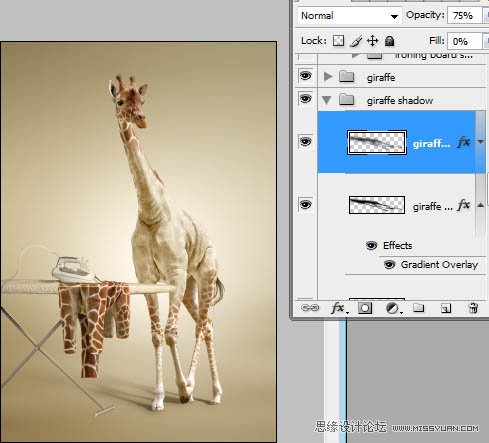 Photoshop合成在给自己烫衣服的长颈鹿,PS教程,图老师教程网
