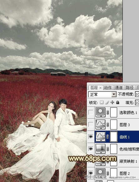 Photoshop调出草原婚片暗红色调,PS教程,图老师教程网