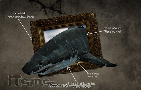 Photoshop合成一条逃离相框的鲨鱼,PS教程,图老师教程网
