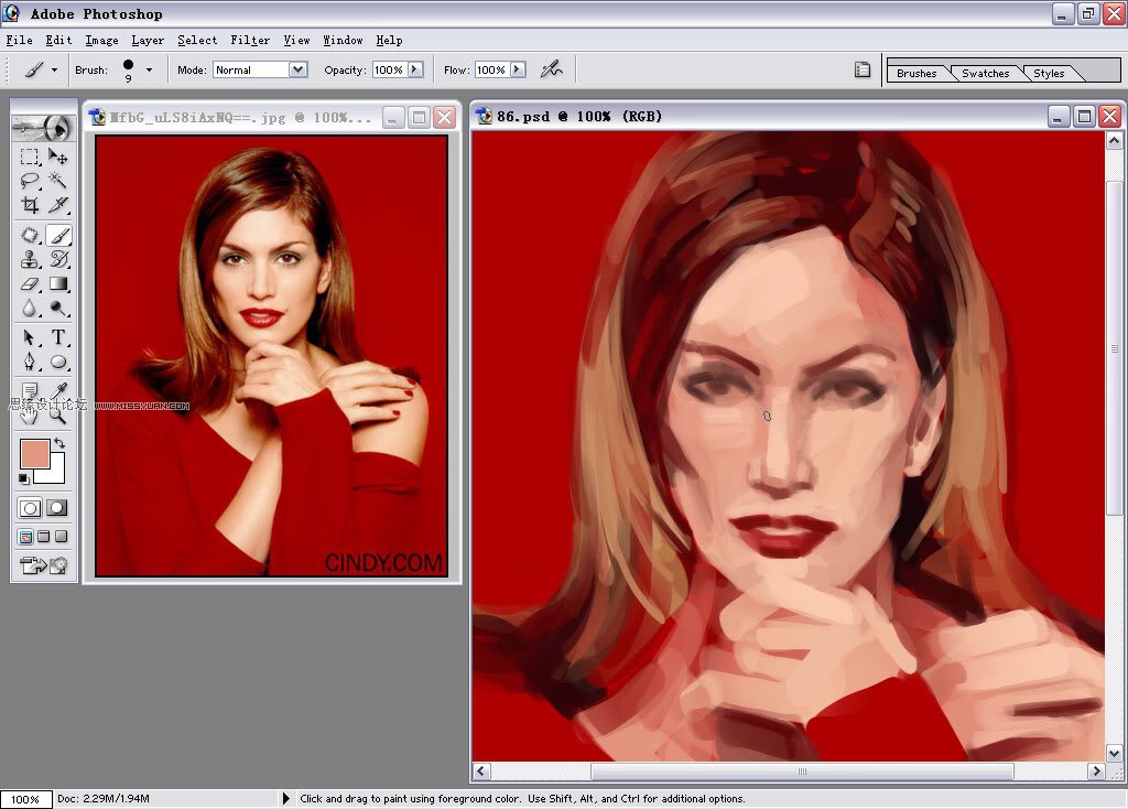 Photoshop临摹红衣女郎详细过程,PS教程,图老师教程网