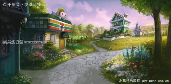 Photoshop鼠绘梦幻的绿色卡通小村庄,PS教程,图老师教程网