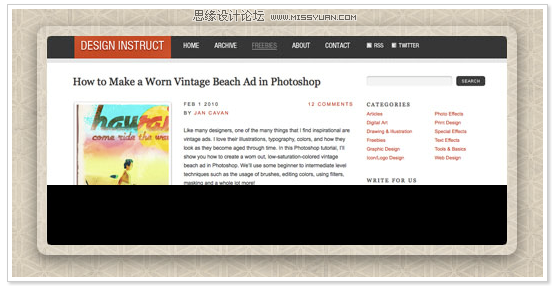 Photoshop美工教程：设计清新高雅的网页布局,PS教程,图老师教程网