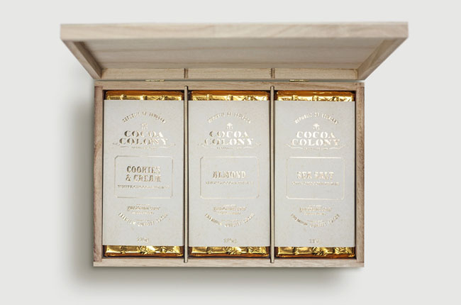 金色品质的Cocoa Colony巧克力包装设计
