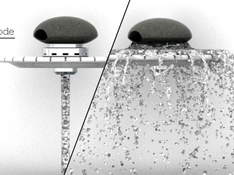 “水中石”洗手池上的水龙头设计