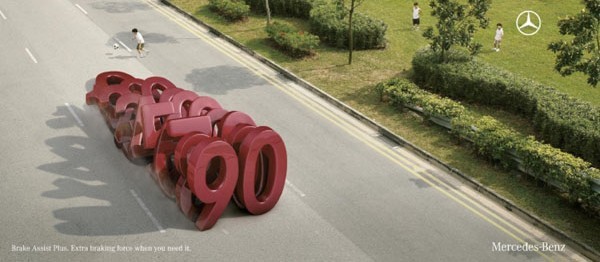 广告海报-奔驰创意安全刹车广告欣赏