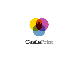 1. Castle Print 一个打印机品牌，该Logo直截了当地体现了了企业的业务性质：利用减色模型，直指其打印行业背景，同时通过色彩的混合塑造出一个与其品牌相符的城堡（Castle）形象。