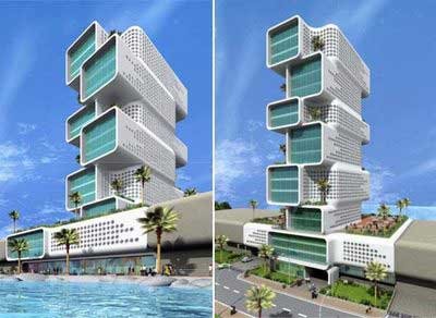 “协同作用”，是另一种建筑设计，由印度的子纳森为迪拜在商业湾地区设计的。这个建筑设计似乎像一堆摞起来的立方体。 前面是可以俯视湖面的长廊。