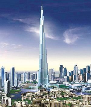 迪拜塔，高818米可用楼层超过160层，建成后将成为世界最高建筑，除了高度挑战极限，迪拜塔采用世界最快电梯，速度达17.5米/秒。即使是临时用来建筑施工的电梯速度也快得惊人，从首层升至124层景观层只用了70秒左右。
