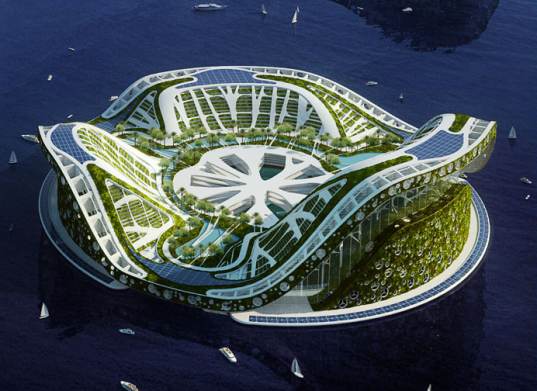 园林建筑-漂浮在水面上的城市-科技设计理念