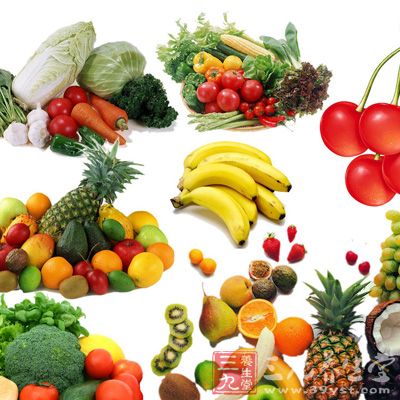 可供维生素的食物：水果、蔬菜