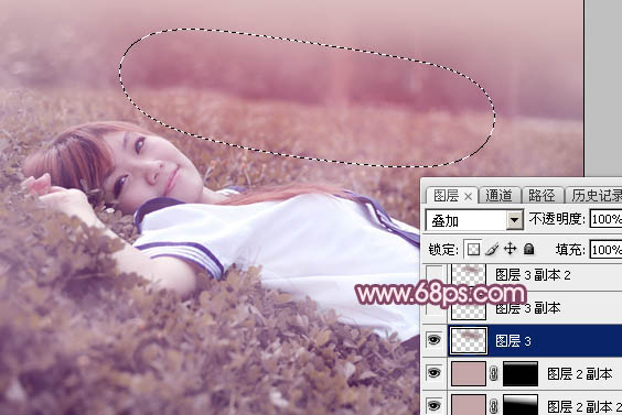 Photoshop调出梦幻的粉红色草地上的人物图片