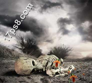 用photoshop合成死亡场景-骷髅与玫瑰