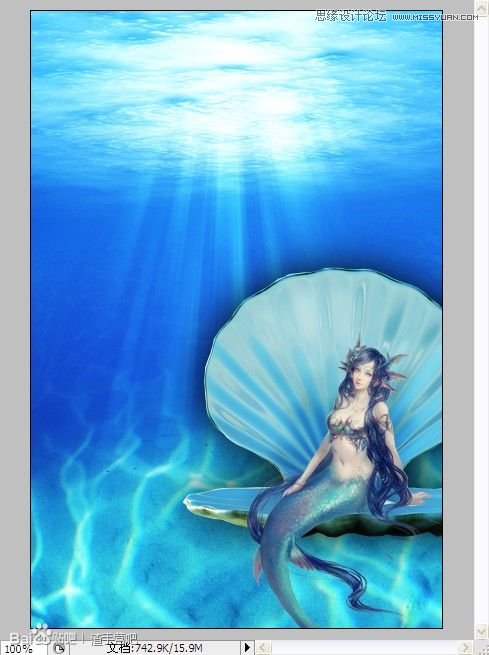 Photoshop合成在深海底的美人鱼海报效果