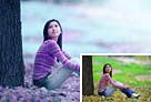 Photoshop给草地上的人物照片加上青紫色教程 图老师教程