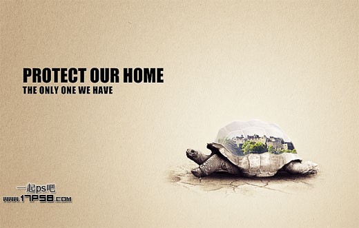 PS设计制作乌龟壳上的村庄环保宣传海报 图老师