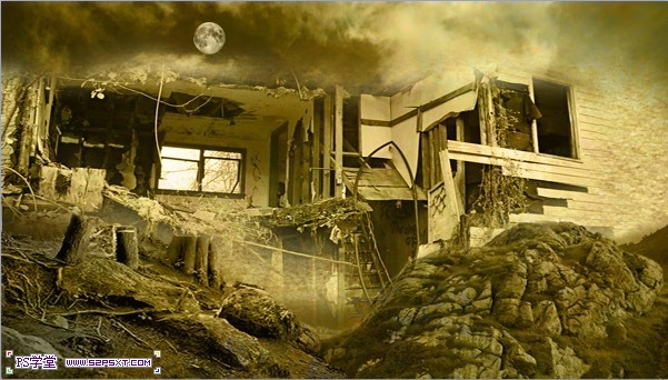 PS打造灾难中摧毁的房子场景怀旧黄色效果图片合成教程 图老师教程