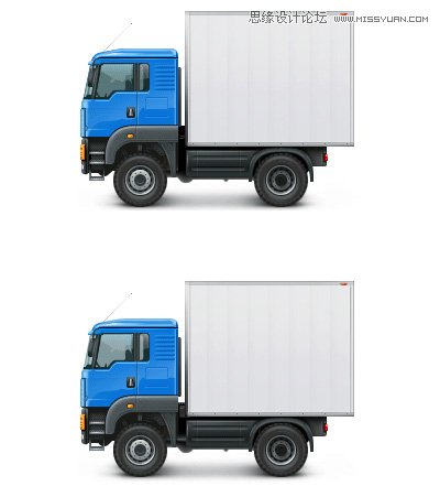 Photoshop绘制蓝色立体效果的小货车图标 图老师