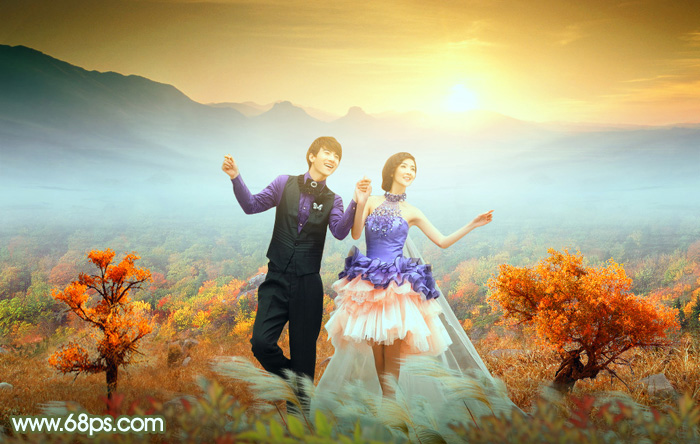 Photoshop合成浪漫唯美的秋季婚片 图老师