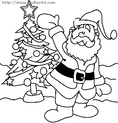  圣诞节卡通简笔画-圣诞老人和圣诞树