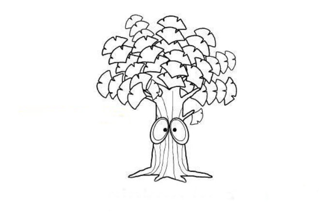  植物简笔画图片-眨眼睛的银杏树