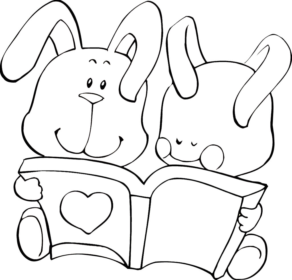  教你画两小只小兔子看书的简笔画教程
