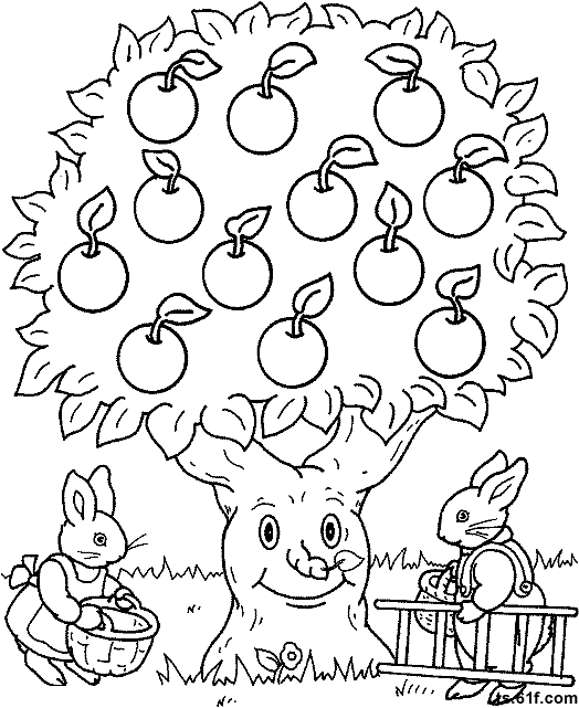 可爱动物的简笔画-小兔子和苹果