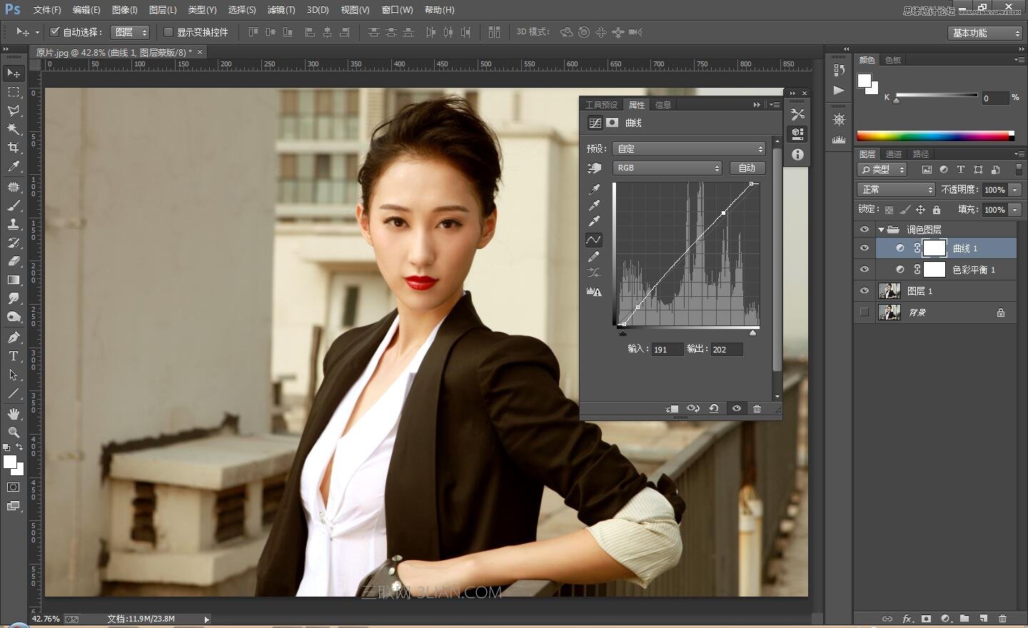 Photoshop调出人像照片复古古铜色效果,PS教程,图老师教程网