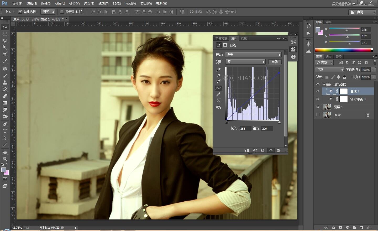 Photoshop调出人像照片复古古铜色效果,PS教程,图老师教程网