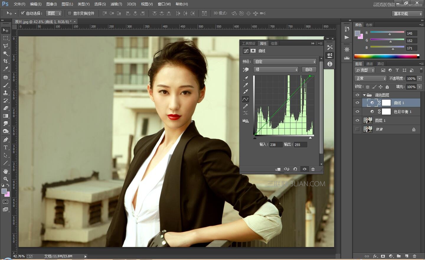 Photoshop调出人像照片复古古铜色效果,PS教程,图老师教程网