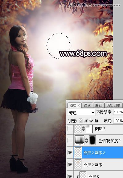 Photoshop调出树林中人像秋季唯美暖色效果,PS教程,素材中国网